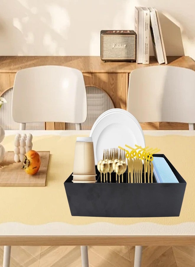 Oooct 7-Compartment Metal Utensil & Paper Plate Organizer - Countertop Holder for Kitchen, Party, Camping - Image 4